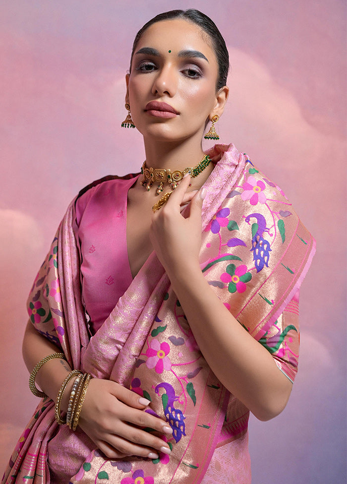 Baby Pink Dupion Silk Saree With Blouse Piece - Indian Silk House Agencies