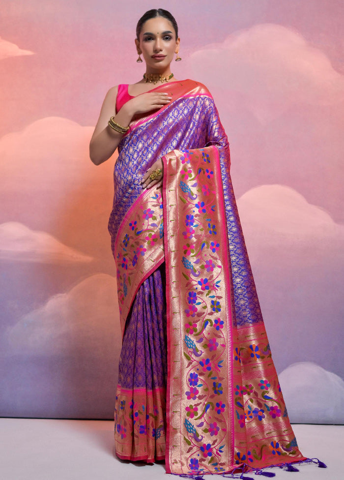 Blue Dupion Silk Saree With Blouse Piece - Indian Silk House Agencies