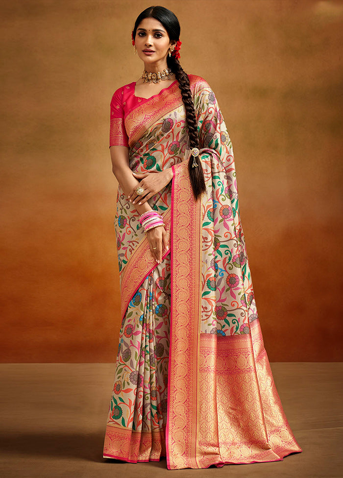 Beige Dupion Silk Saree With Blouse Piece - Indian Silk House Agencies