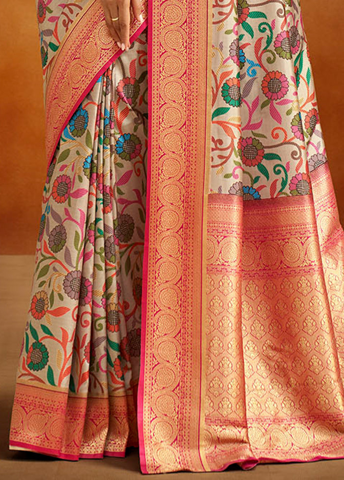 Beige Dupion Silk Saree With Blouse Piece - Indian Silk House Agencies