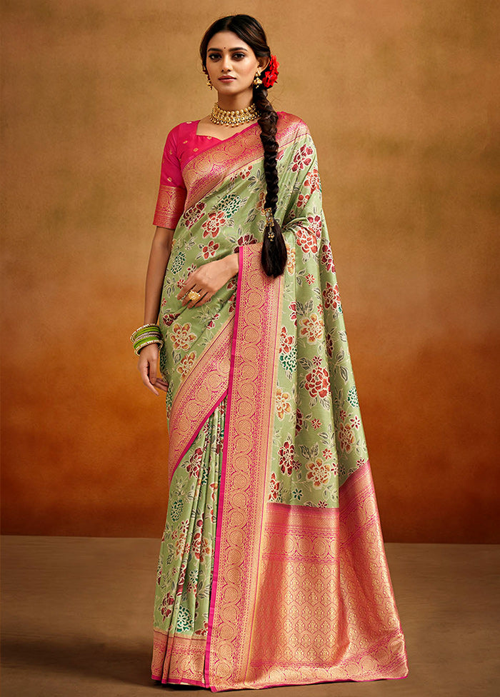 Pista Green Dupion Silk Saree With Blouse Piece - Indian Silk House Agencies