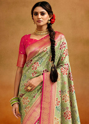 Pista Green Dupion Silk Saree With Blouse Piece - Indian Silk House Agencies