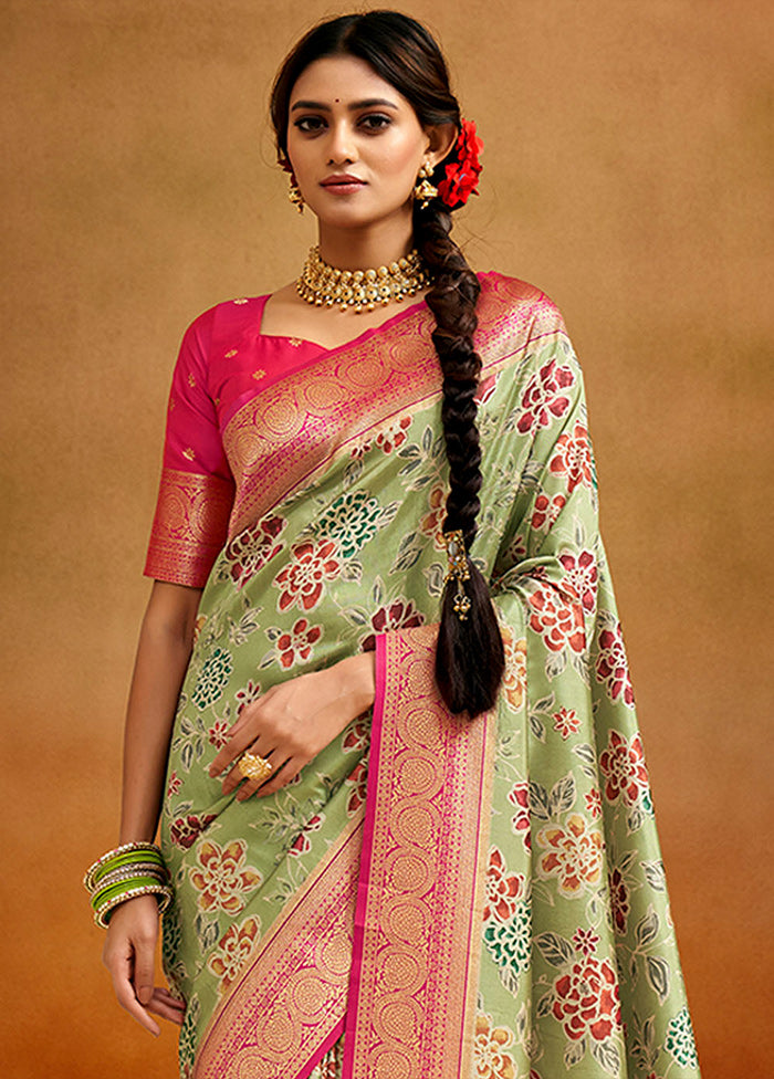 Pista Green Dupion Silk Saree With Blouse Piece - Indian Silk House Agencies