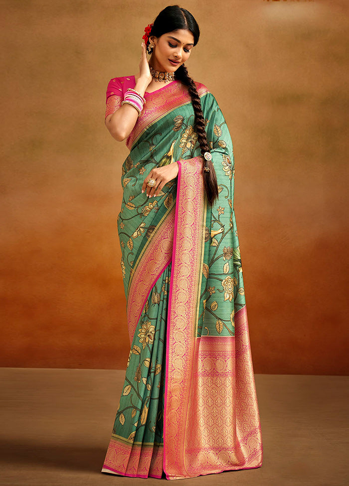 Rama Dupion Silk Saree With Blouse Piece - Indian Silk House Agencies