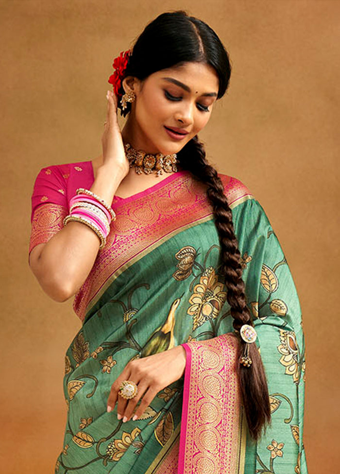 Rama Dupion Silk Saree With Blouse Piece - Indian Silk House Agencies