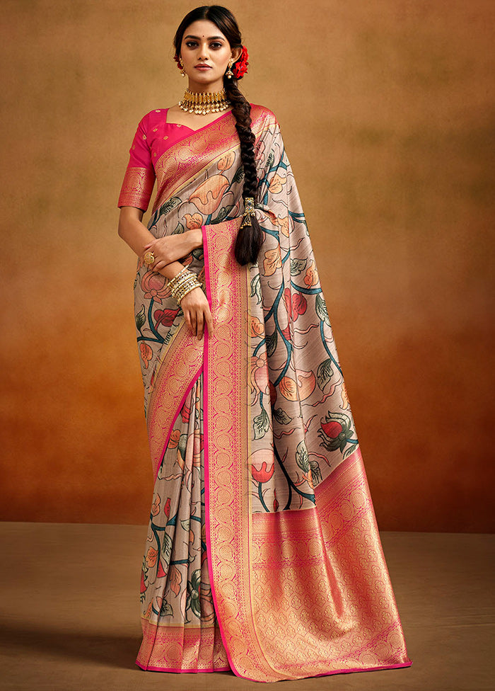 Beige Dupion Silk Saree With Blouse Piece - Indian Silk House Agencies