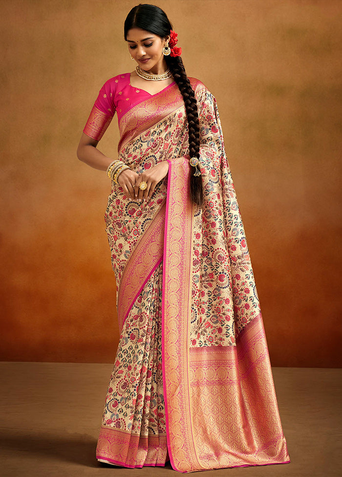 Beige Dupion Silk Saree With Blouse Piece - Indian Silk House Agencies