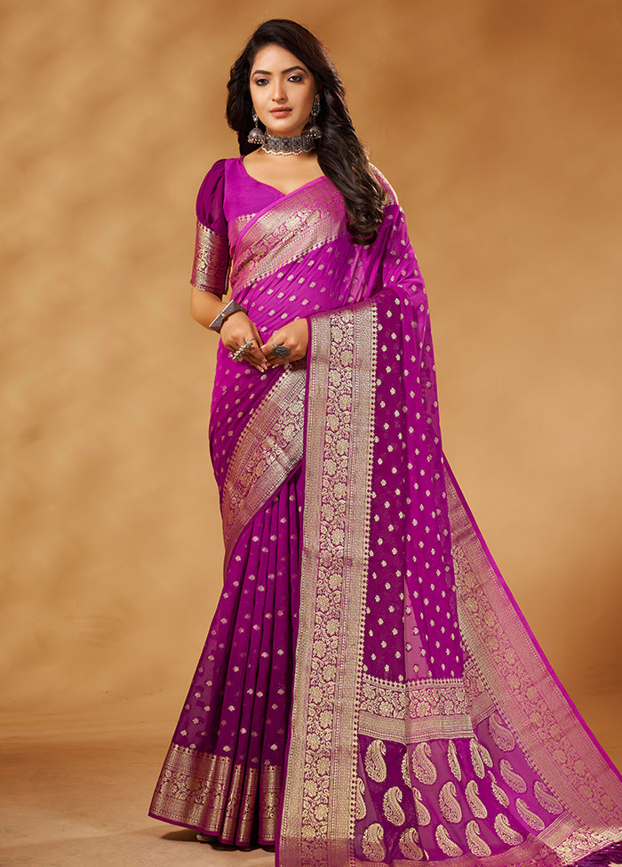 Wine Georgette Saree With Blouse Piece - Indian Silk House Agencies