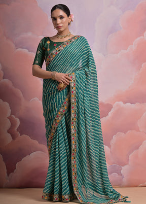 Green Georgette Saree With Blouse Piece - Indian Silk House Agencies