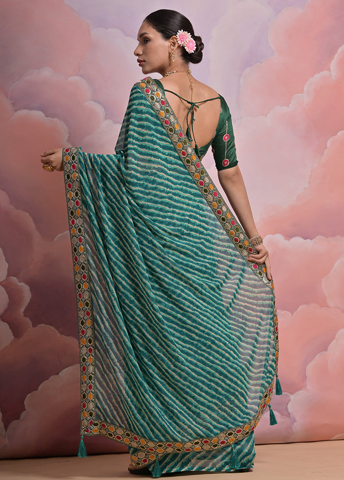 Green Georgette Saree With Blouse Piece - Indian Silk House Agencies