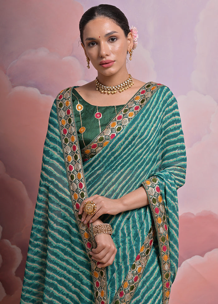 Green Georgette Saree With Blouse Piece - Indian Silk House Agencies