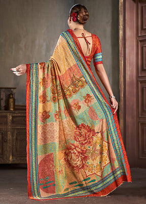 Multicolor Dupion Silk Saree With Blouse Piece - Indian Silk House Agencies