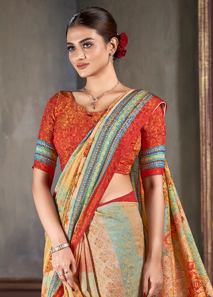 Multicolor Dupion Silk Saree With Blouse Piece - Indian Silk House Agencies