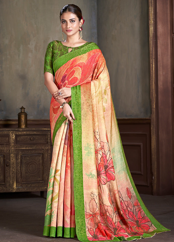 Multicolor Dupion Silk Saree With Blouse Piece - Indian Silk House Agencies