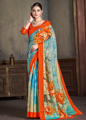 Multicolor Dupion Silk Saree With Blouse Piece - Indian Silk House Agencies