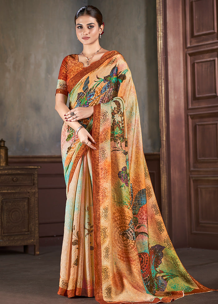 Multicolor Dupion Silk Saree With Blouse Piece - Indian Silk House Agencies