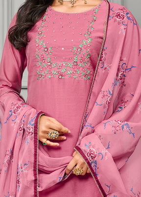 3 Pc Pink Readymade Silk Suit Set