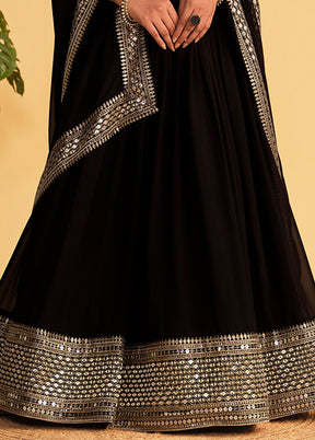 3 Pc Black Georgette Semi Stitched Lehenga Set - Indian Silk House Agencies