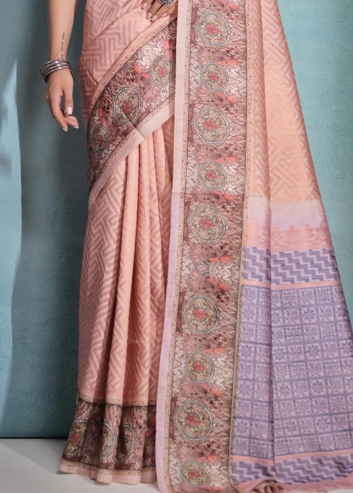 Peach Dupion Silk Saree With Blouse Piece - Indian Silk House Agencies