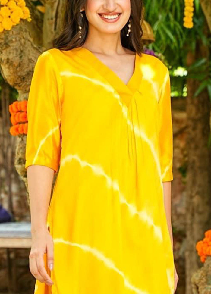 2 Pc Yellow Readymade Silk Kurti Set