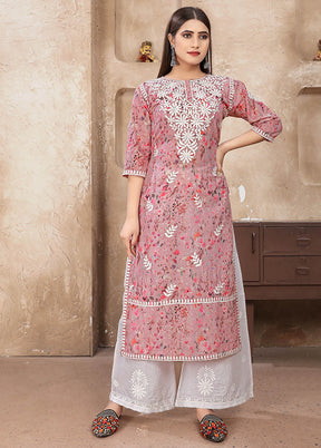 2 Pc Pink Readymade Cotton Kurti Set