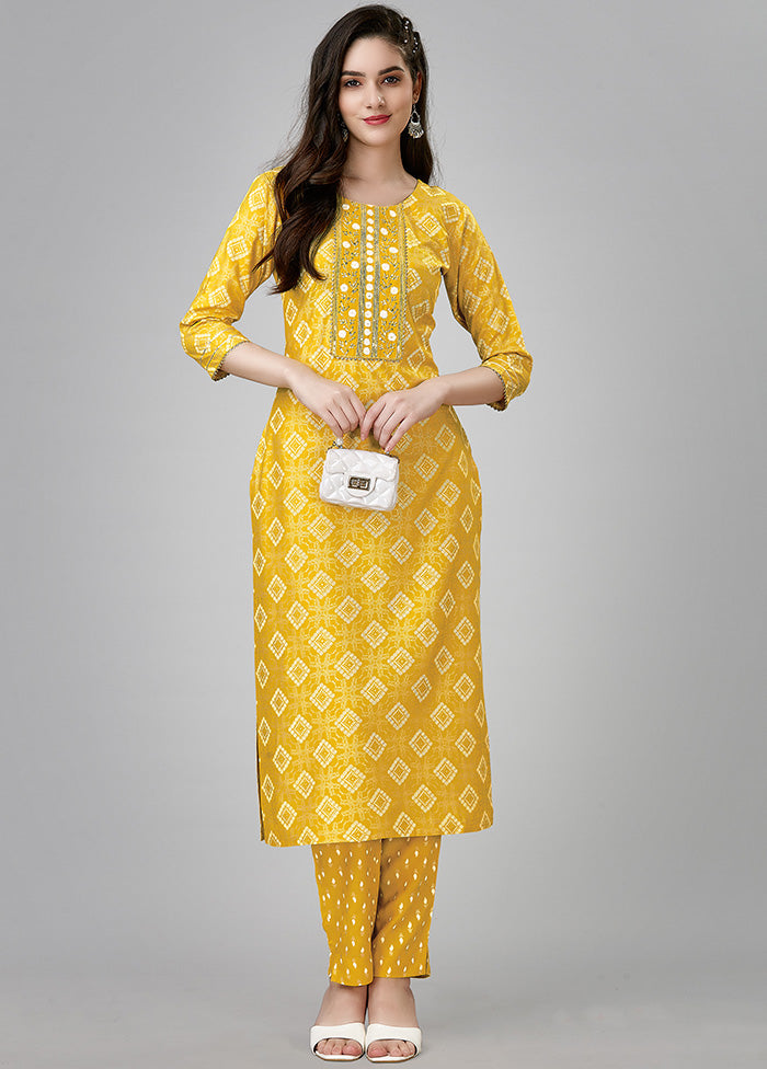 2 Pc Yellow Readymade Rayon Kurti Set