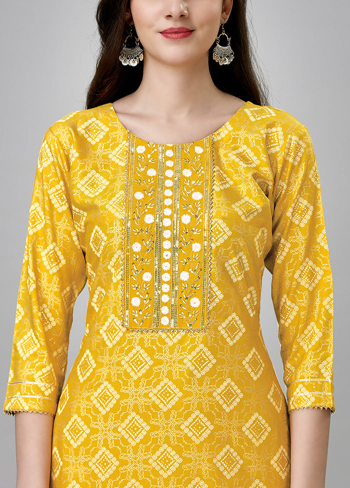 2 Pc Yellow Readymade Rayon Kurti Set