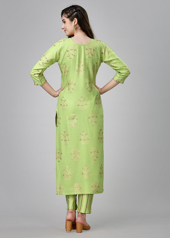 2 Pc Parrot Green Readymade Rayon Kurti Set