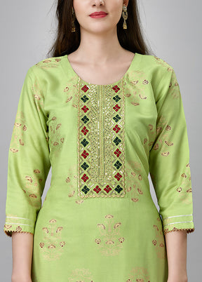 2 Pc Parrot Green Readymade Rayon Kurti Set