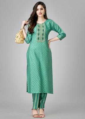 2 Pc Pista Green Readymade Rayon Kurti Set