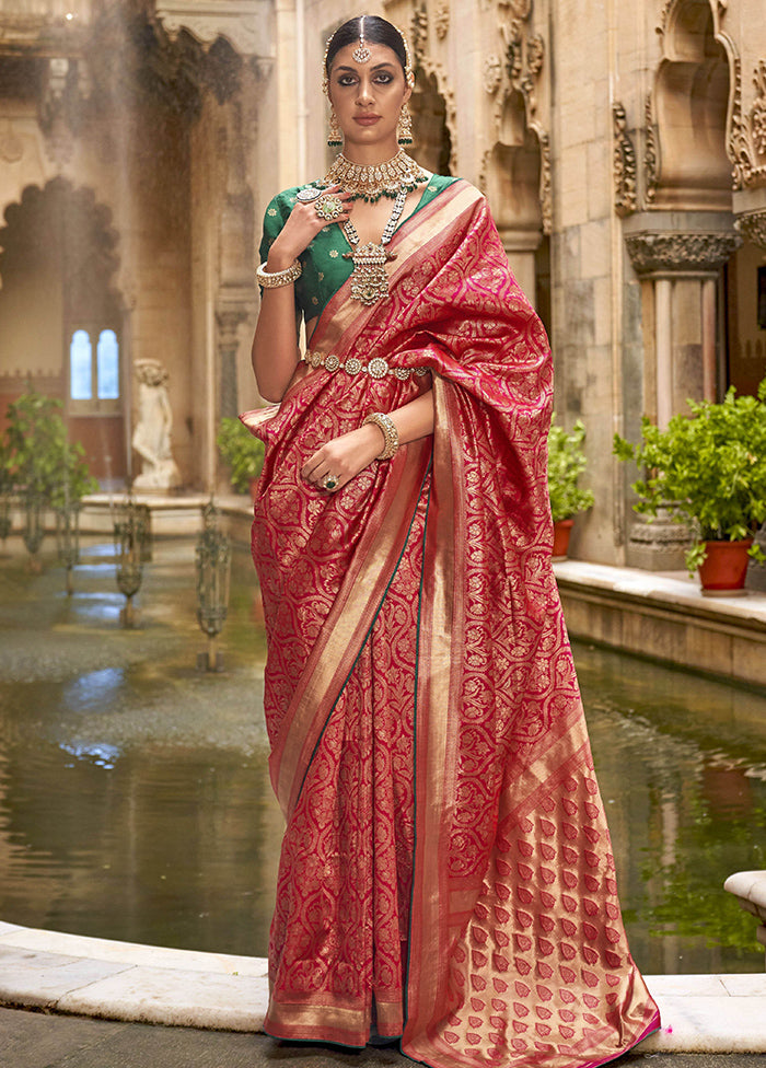 Red Dupion Silk Saree With Blouse Piece