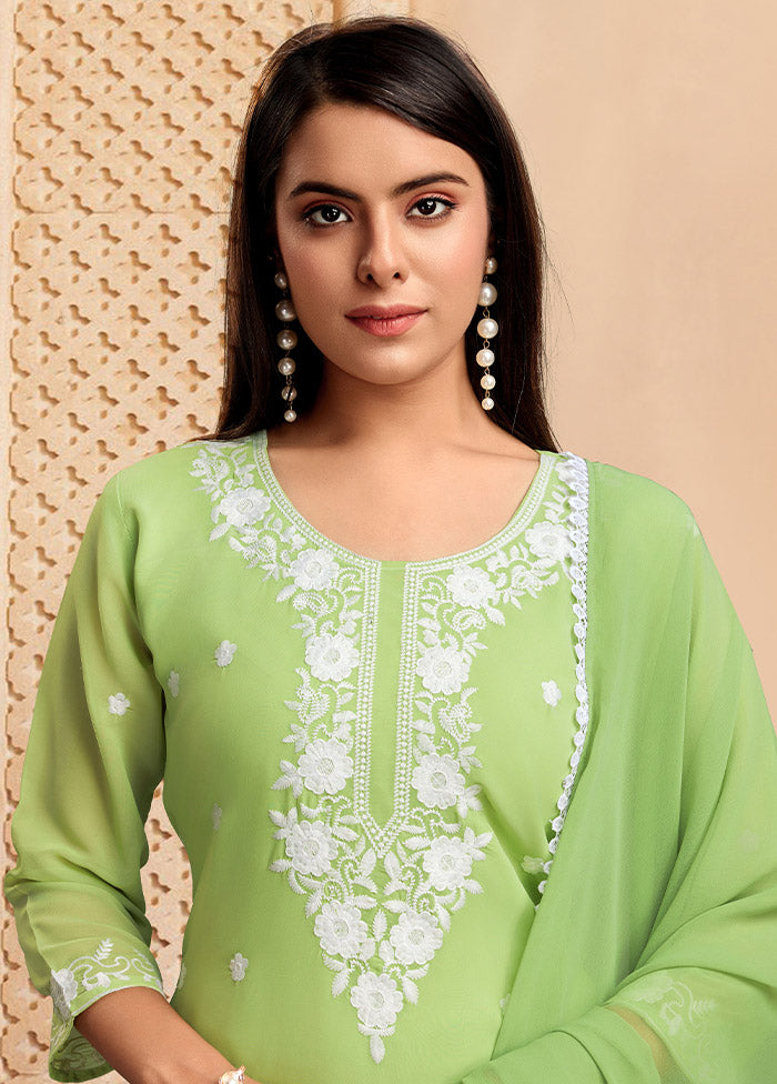 3 Pc Green Readymade Georgette Suit Set