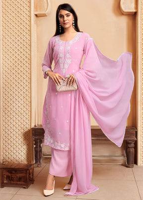 3 Pc Pink Readymade Georgette Suit Set