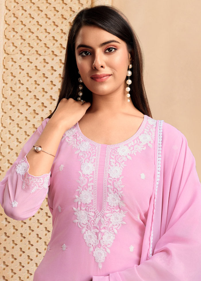 3 Pc Pink Readymade Georgette Suit Set