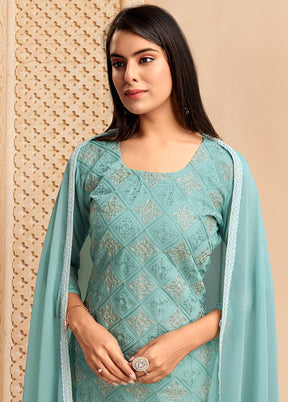 3 Pc Blue Readymade Georgette Suit Set