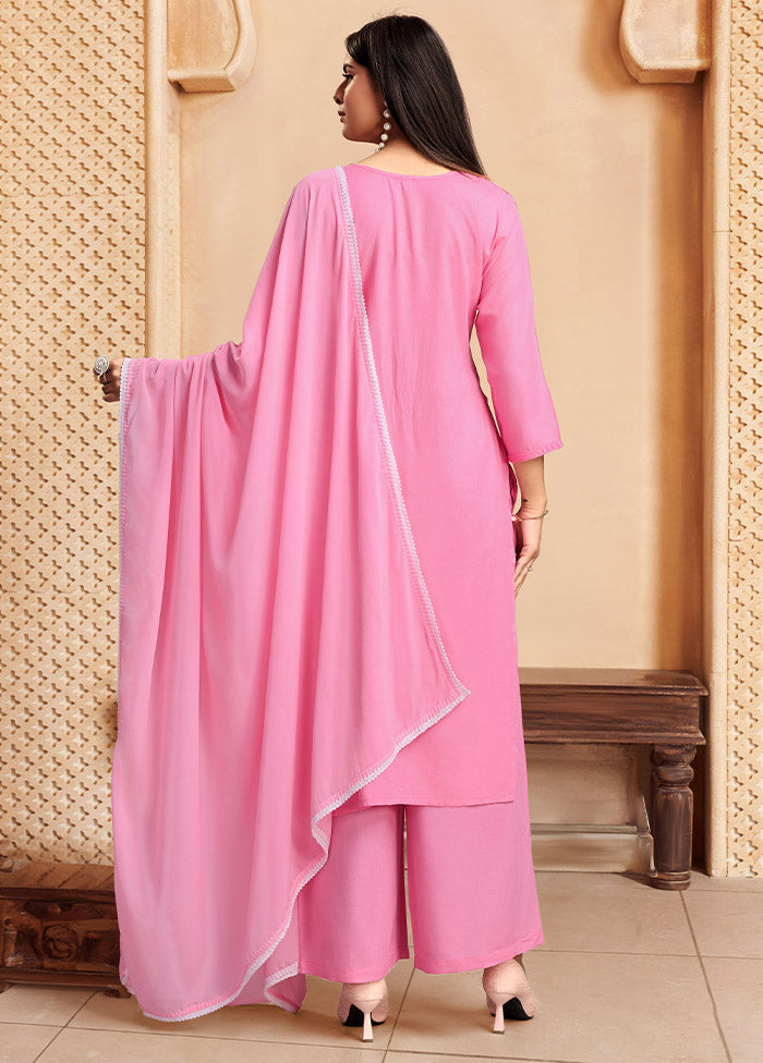 3 Pc Pink Readymade Rayon Suit Set