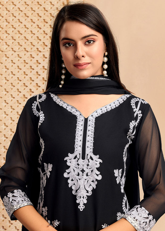 3 Pc Black Readymade Georgette Suit Set