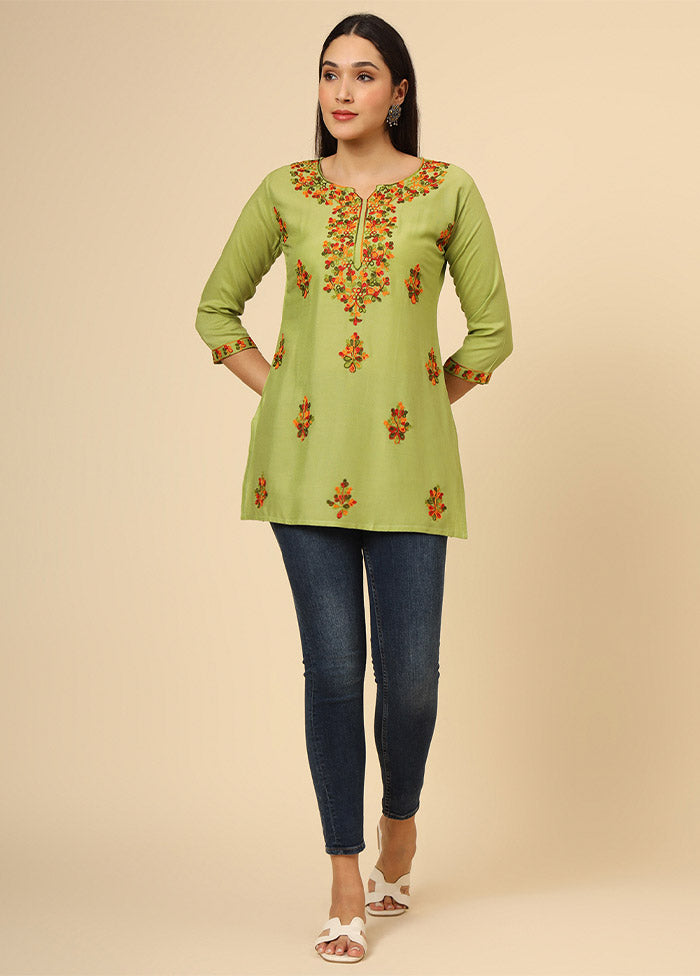 Green Readymade Rayon Short Kurti