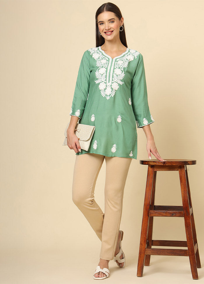 Green Readymade Rayon Short Kurti