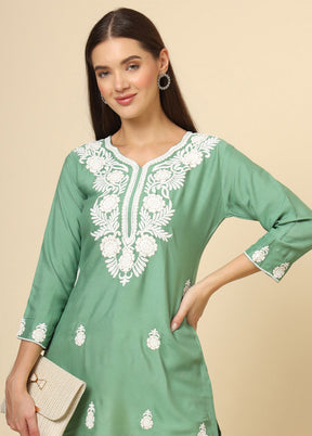 Green Readymade Rayon Short Kurti