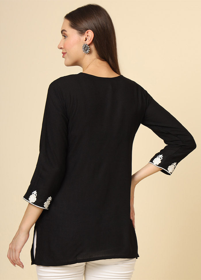 Black Readymade Rayon Short Kurti