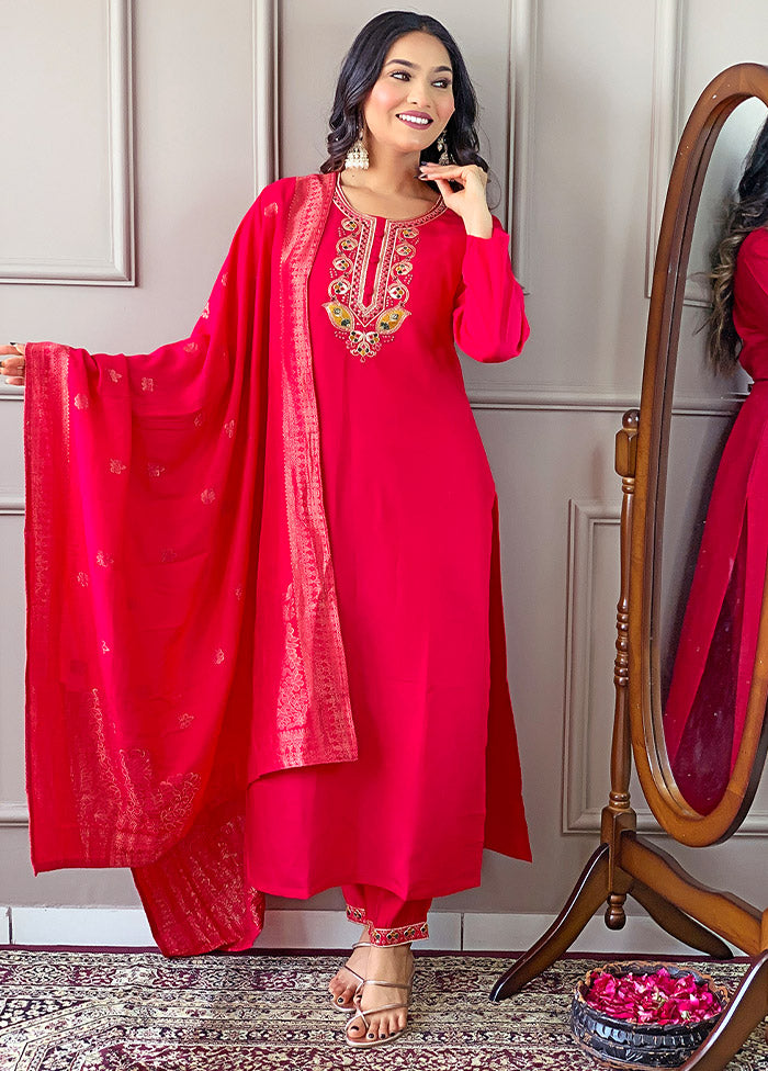 3 Pc Pink Readymade Viscose Suit Set