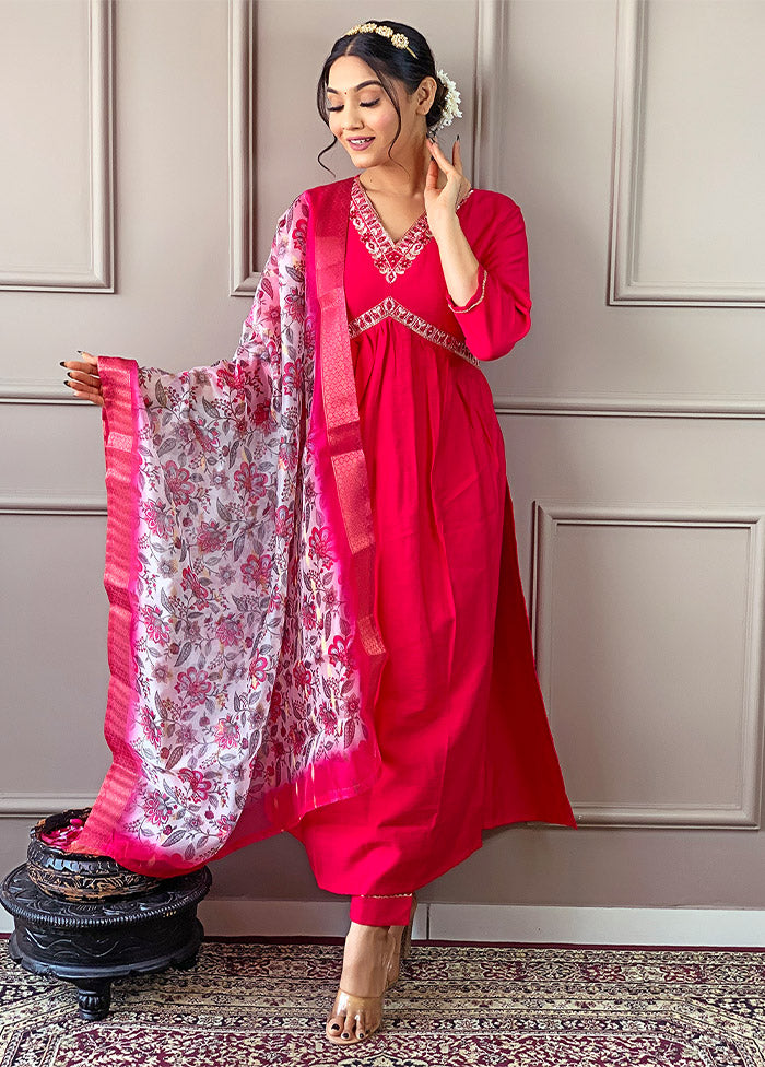 3 Pc Pink Readymade Viscose Suit Set