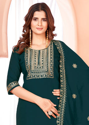 3 Pc Green Readymade Viscose Suit Set