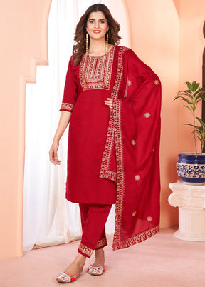 3 Pc Maroon Readymade Viscose Suit Set