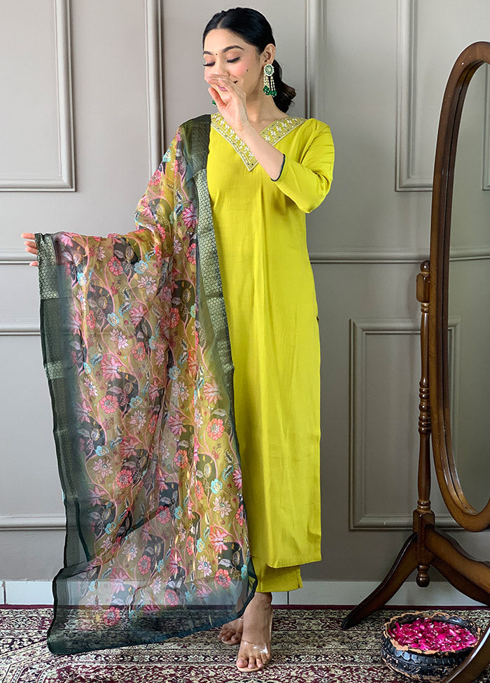 3 Pc Lemon Readymade Viscose Suit Set