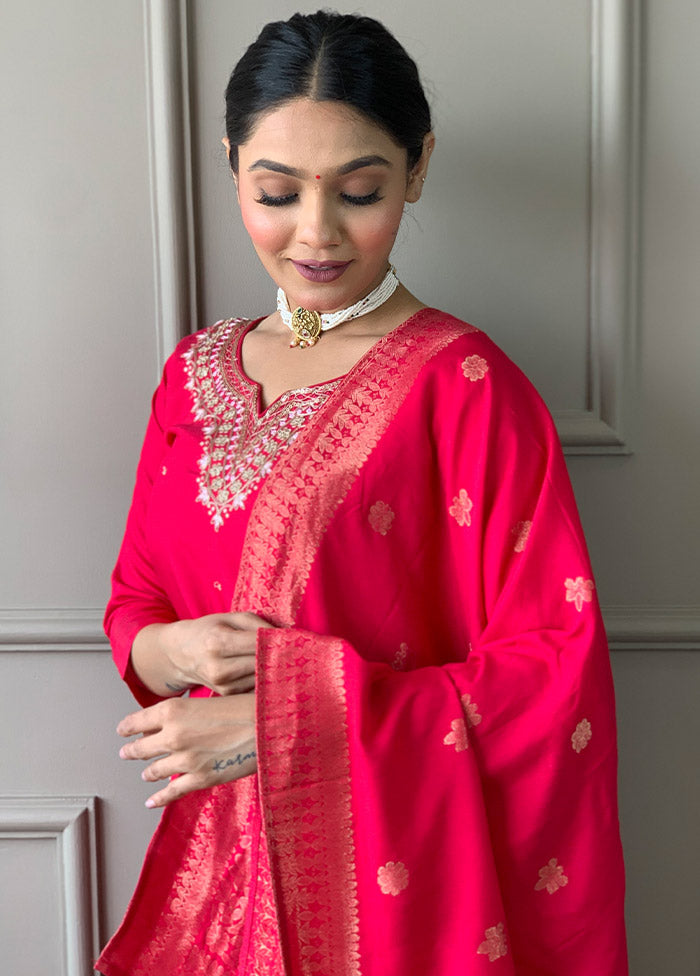 3 Pc Red Readymade Viscose Suit Set