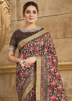 Brown Dupion Silk Saree With Blouse Piece