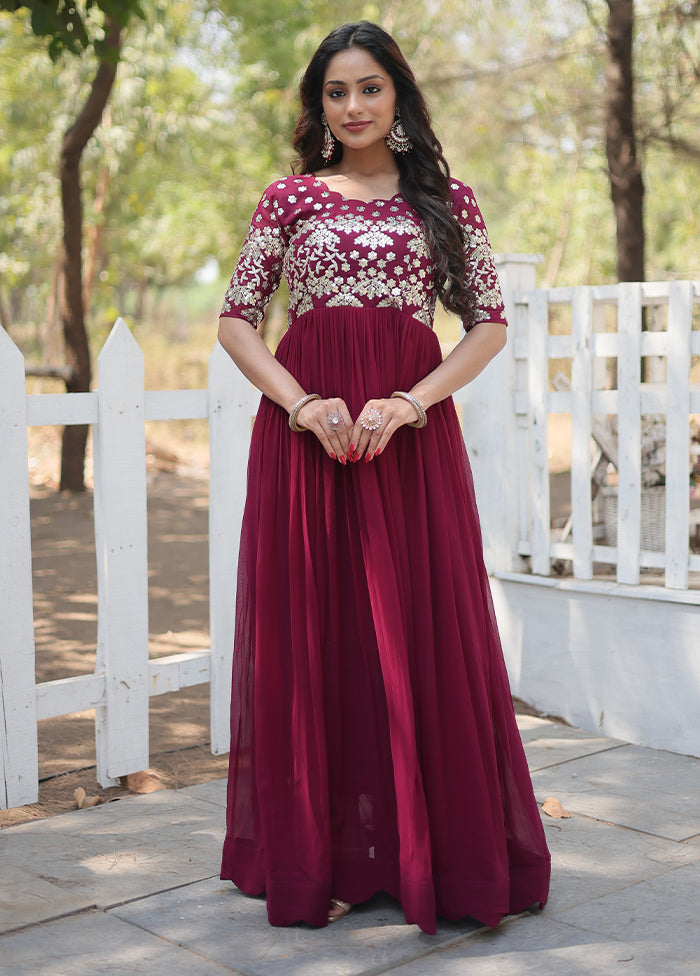 Wine Readymade Georgette Indian Dress