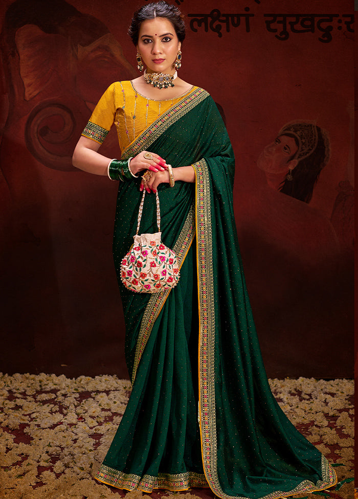 Green Dupion Silk Saree With Blouse Piece